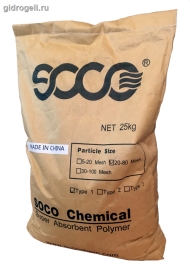 Гидрогель SOCO Agricultural Grade SAP medium (средний). Вес 25 кг. 
